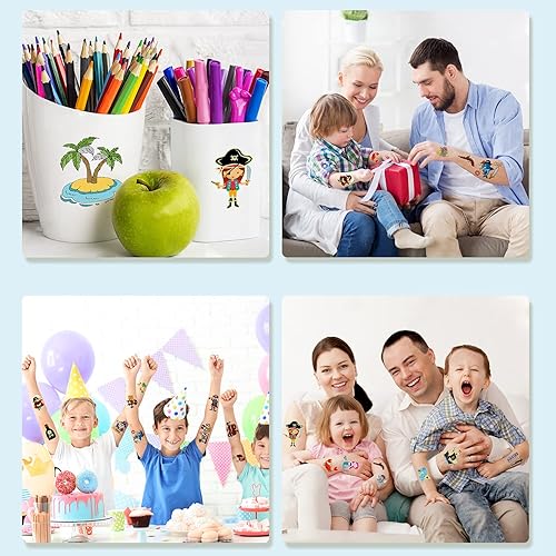 Miniatura 6 de PARTYWIND 34 estilos de suministros de fiesta de cumpleaños pirata, brillantes y brillantes metálicos piratas temporales para decoración de fiesta