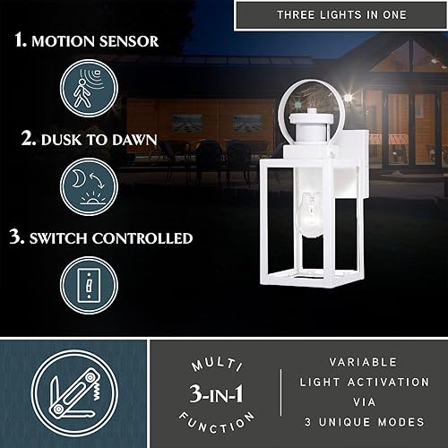 Miniatura 2 de VAXCEL Medinah - Luz de pared blanca con sensor de movimiento del atardecer al amanecer, cristal transparente