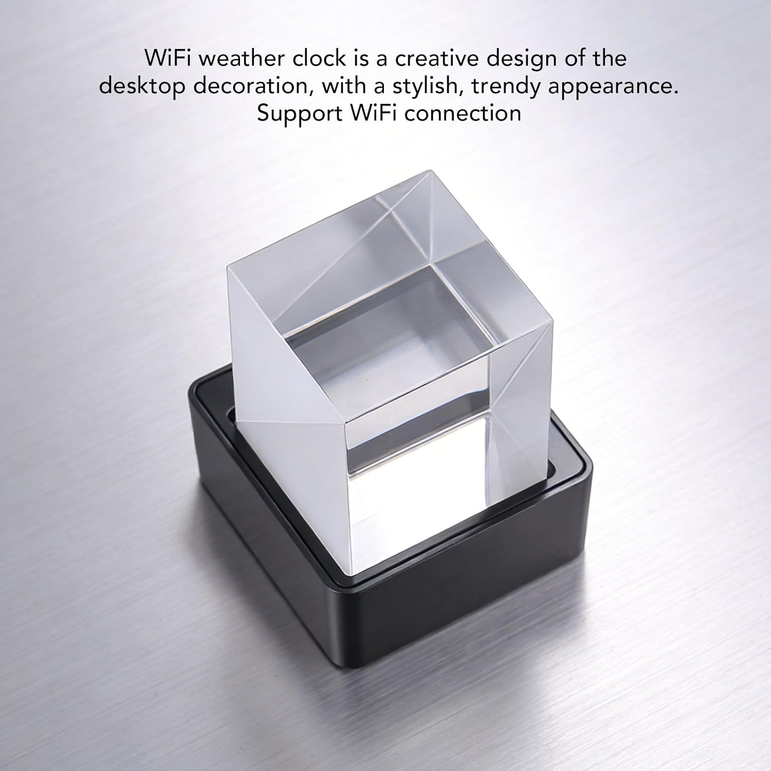 ASHATA WiFi Holographic Cube Display Weather Clock, Smart Weather Station Digital Clock with GIF Animations and Electronic Album Player for Desktop Decor USB Powered (Black)