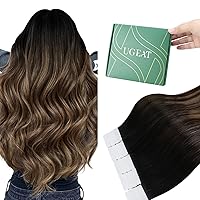 Vista 20 de Ugeat Extensiones de cabello humano con cinta invisible, extensiones de cabello negro azabache, fáciles de aplicar, 12 pulgadas, 20 unidades, 1.06 oz