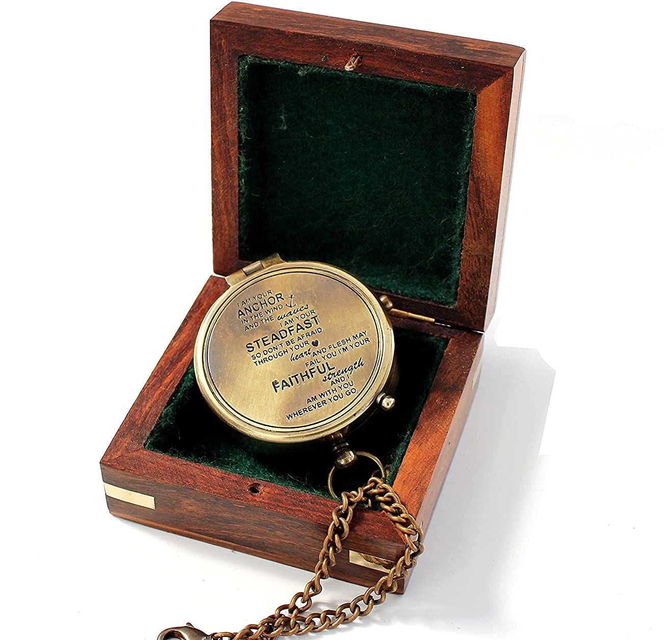 KRAFTBAZAR Brújula grabada con texto en inglés "I am Your Anchor, Faithful, Strength", ideas de regalo de confirmación, regalos de bautizo.