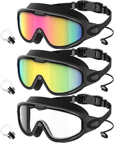 Vista 11 de Gafas de natación para adultos, para hombre y mujer, gafas para hombre: sin fugas, lentes inastillables con protección UV400 antivaho Negro
