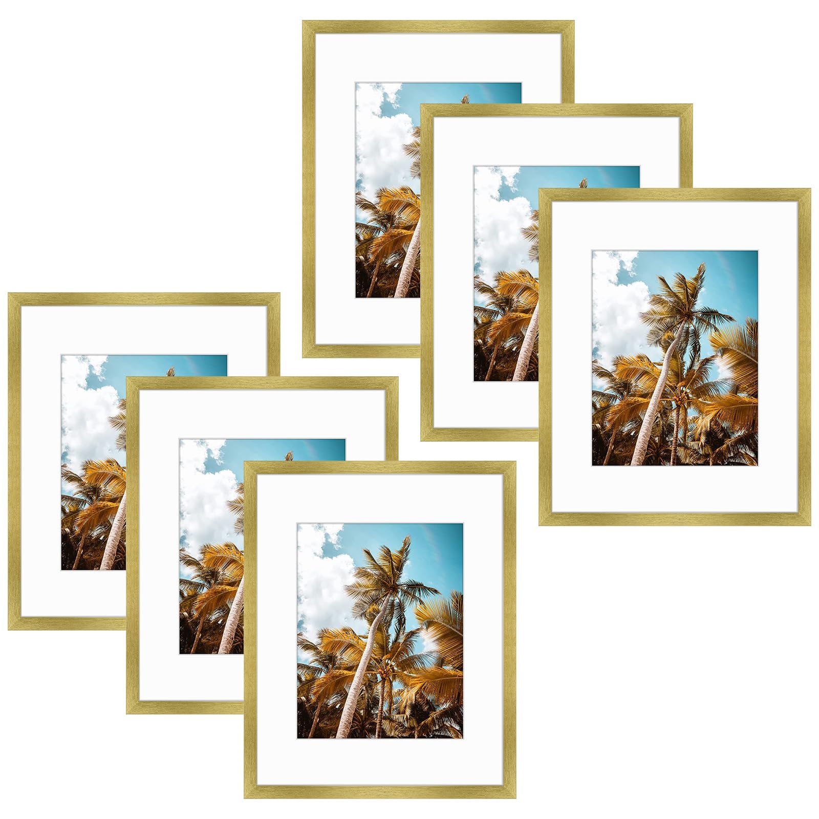 Frametory 6 Pack 16x20 Gold Picture Frame with Real Glass Mat for 11x14