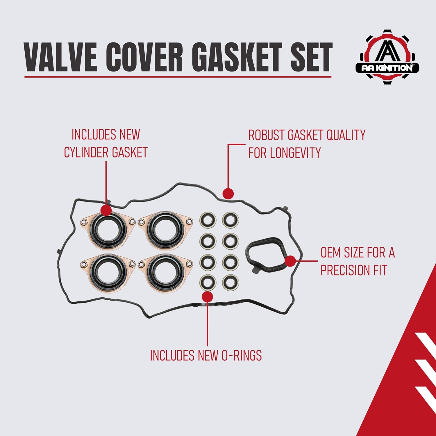 Engine Valve Cover Gasket Set Replacement by AA Ignition - Compatible with Honda Vehicles - 2013, 2014, 2015, 2016, 2017 Accord EX, EX-L, LX, LX-S, Sport 2.4L - Replaces 2030-5A2-A01, 12341-5A2-A01