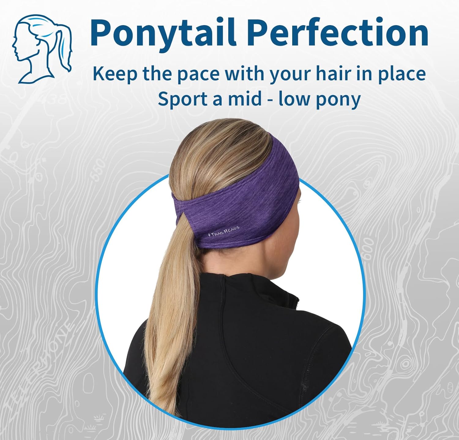 TrailHeads Womens Ponytail Headband - Moisture Wicking Hair Headband for Running, Winter, Workout - Athletic Headband Women - Image 3