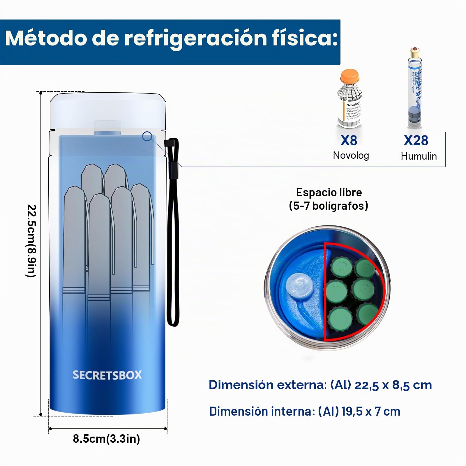52H Nevera de insulina viaje, 5-7 Plumas nevera portátil medicamentos