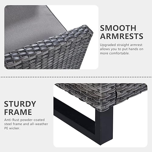 Miniatura 3 de HUMMUH Juego de 2 sillas giratorias para patio, mimbre de polietileno, para exteriores, bistró, porche, balcón, muebles con cojines