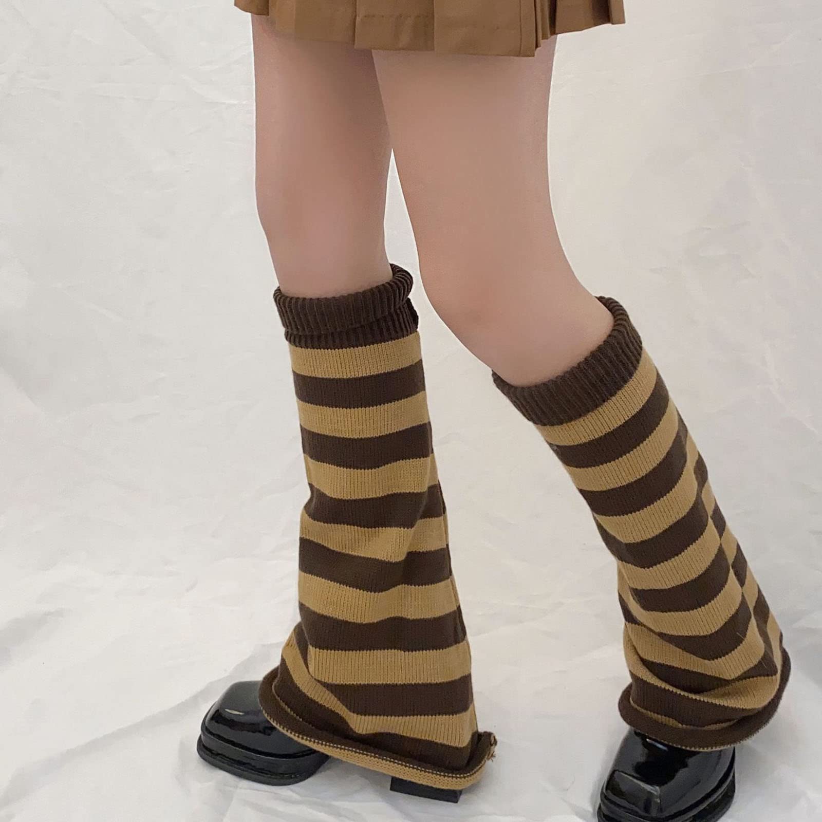 Sexybody Women's Leg Warmers Fashion Knit Warmers Long Socks Cute Y2K Kawaii Japanese Lolita Harajuku Accessories for Girls: Camel Stripes One Size
