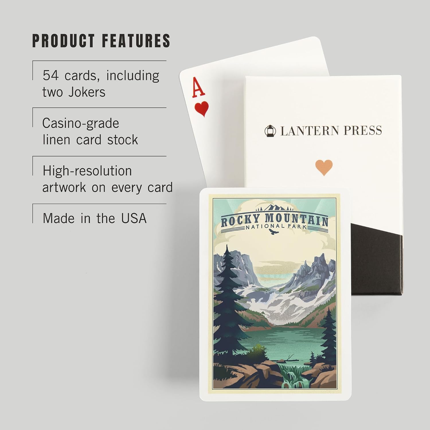 Lantern Press Rocky Mountain National Park, Colorado, Lake, Lithograph, 52 Playing Cards for Adults, Poker Size Card Deck