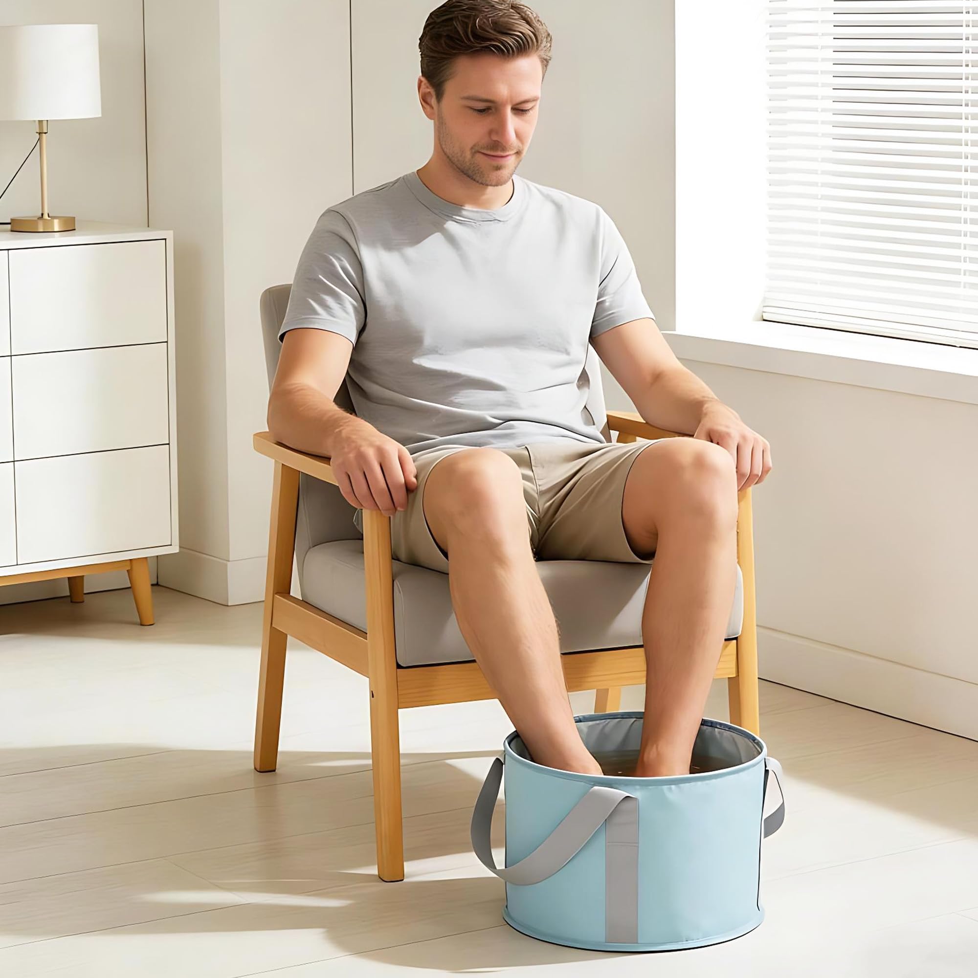 Lavabo Portátil Para Remojo De Pies con Bolsa de Almacenamiento, Capa de Aislamiento de Película de Aluminio Incorporada Lávese la Cara, Los Pies y La Ropa, para Múltiples Propósitos (Azul)
