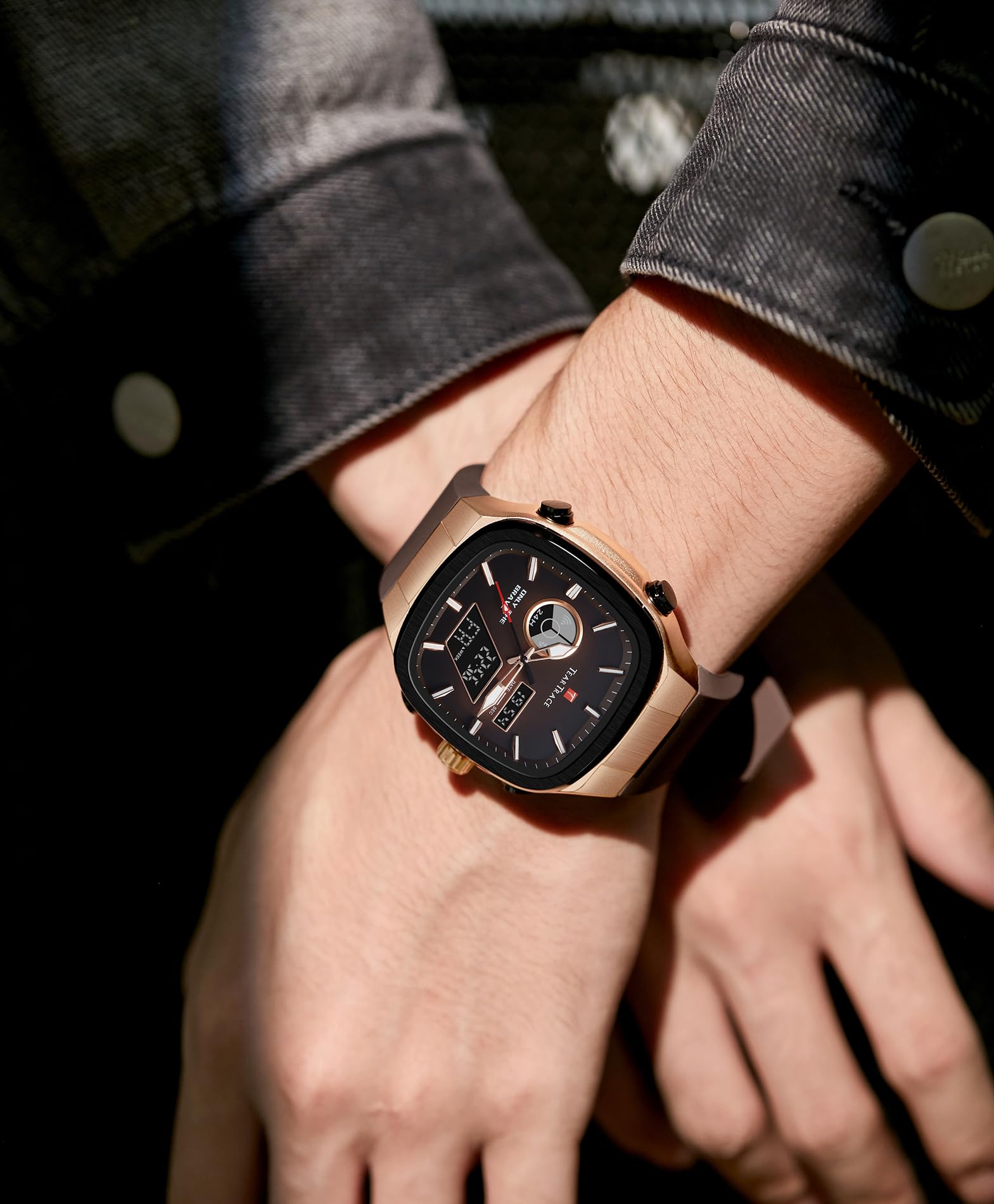 TEARTRACE Reloj analógico digital para hombre, luminoso, impermeable, deportivo, moderno, casual, trabajo, ideal para deporte y uso diario, Marrón, deporte, trabajo, casual