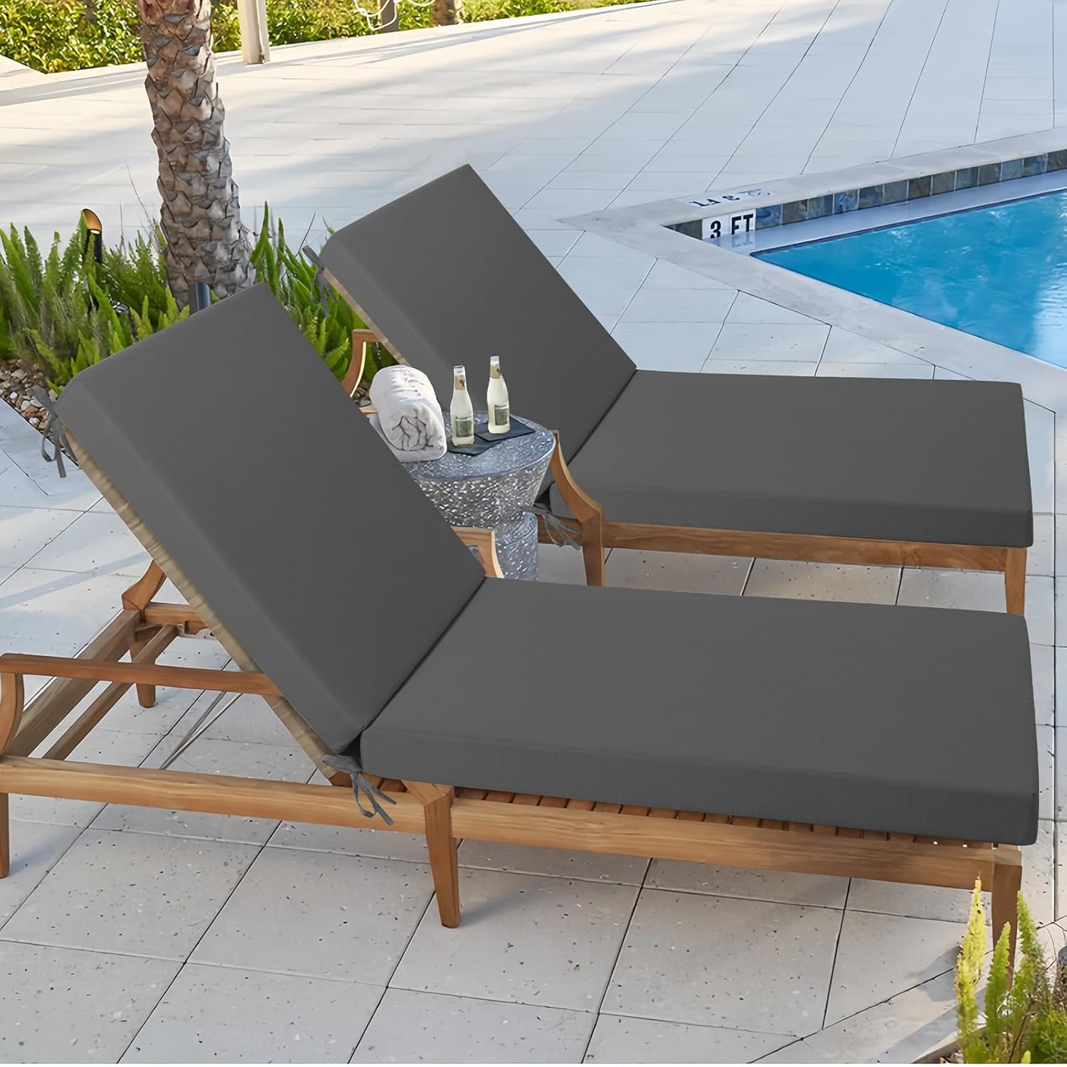 idee-home Chaise Lounge Cushions Outdoor, Lounge Chair Cushions for Patio Furniture Weather and Stain Resistant for Lawn Pool