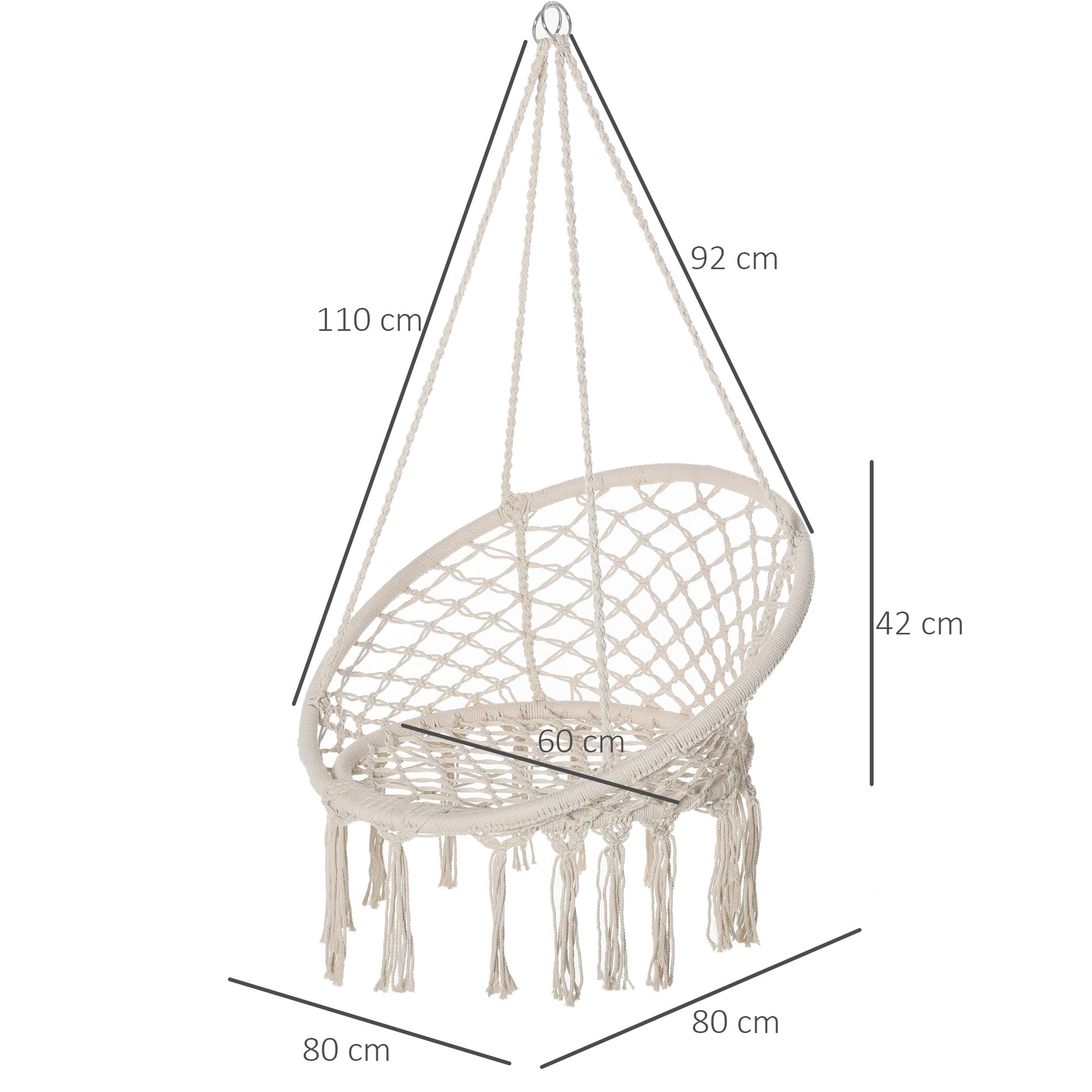 Outsunny Chaise Suspendue Fauteuil Suspendu intérieur extérieur Chaise hamac de Voyage Portable Ø 80 x 42H m macramé Coton Polyester Beige