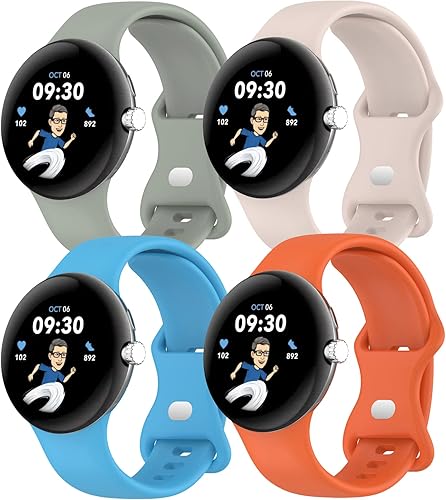 DMVEIMAL 4 correas activas para Google Pixel Watch Band, correa de silicona deportiva, correa de repuesto suave e impermeable para mujereshombres,