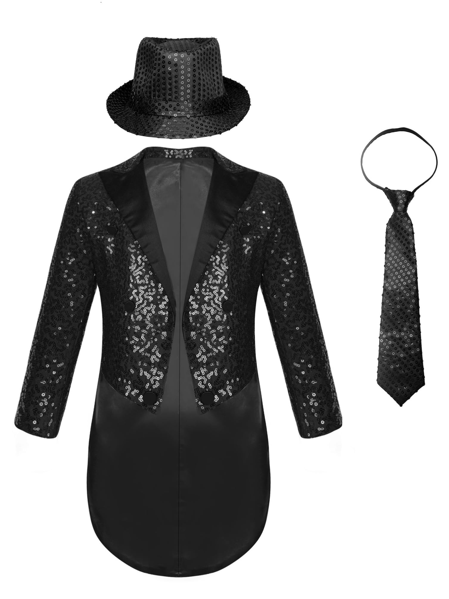 inhzoy Ragazzi Giacca di Paillettes Blazer Danza Moderna Jazz Smoking Tuxedo Giacca da Festa di Compleanno Nuziale Smoking Tailcoat Giacche Capispalla Outwear