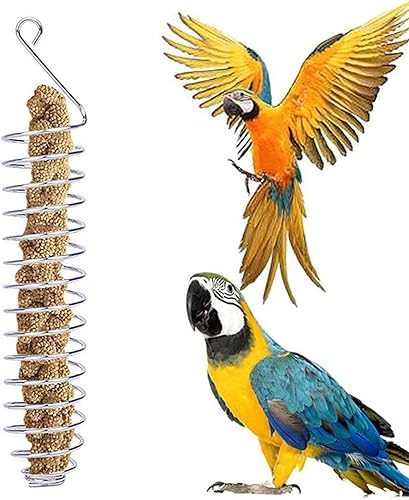 Miniatura 4 de KLKCMS Soporte de comida para pájaros,Loros forrajeando juguetes para,Colgando comederos inoxidables,Cesta de comida para pájaros para frutas y