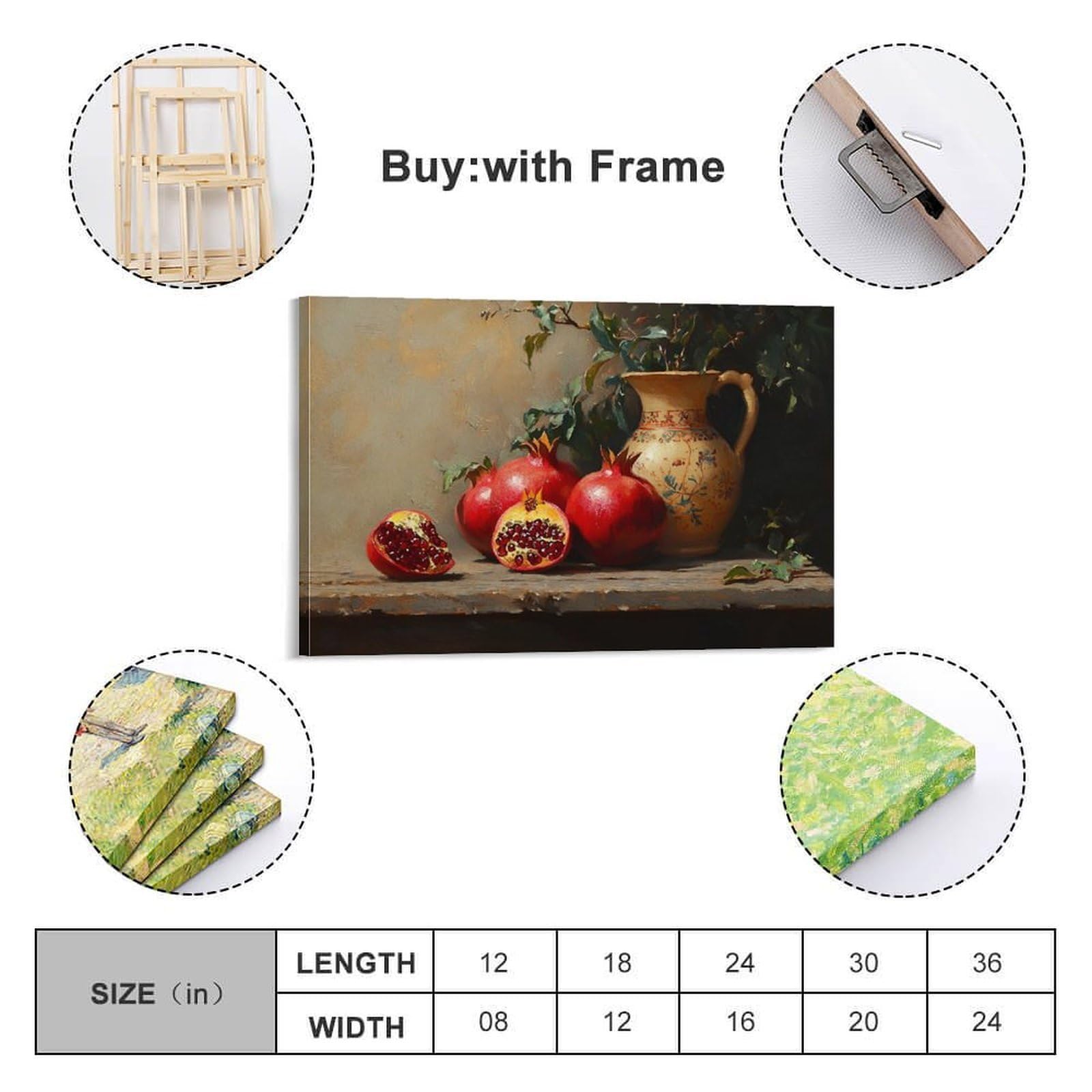 Ästhetische Wandkunst zum Aufhängen, Granatapfel-Druck, Stillleben, Leinwandposter, rustikale Dárk Acádemia, Wanddekoration für Küche und Esszimmer, 50 x 75 cm
