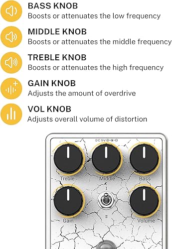 Miniatura 3 de Donner Pedal de distorsión de guitarra, Dark Horizon Crunch Distortion Classic British Distortion Efecto de distorsión con ecualizador de 3 bandas