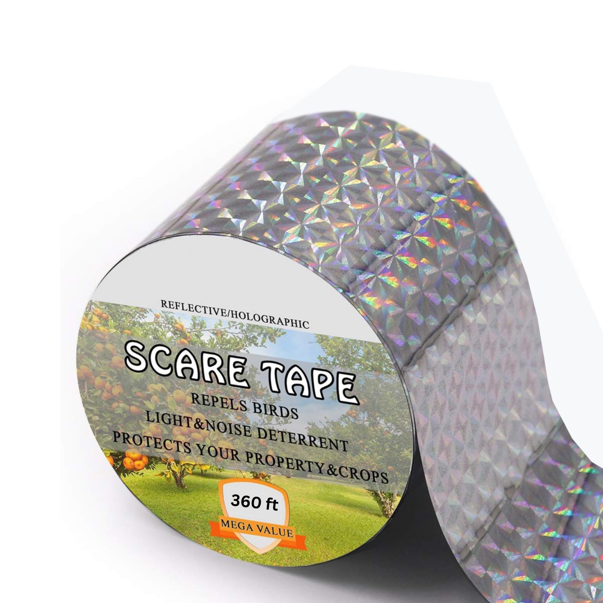 KitchEase Bird Repellent Scare Tape - Holographic Ribbon for Effective Bird Deterrent | Eco-Friendly Reflective Tape to Deter Birds | Protects Gardens, Fruit Trees, Homes & More (2.4cm x 100m, 1Pcs)