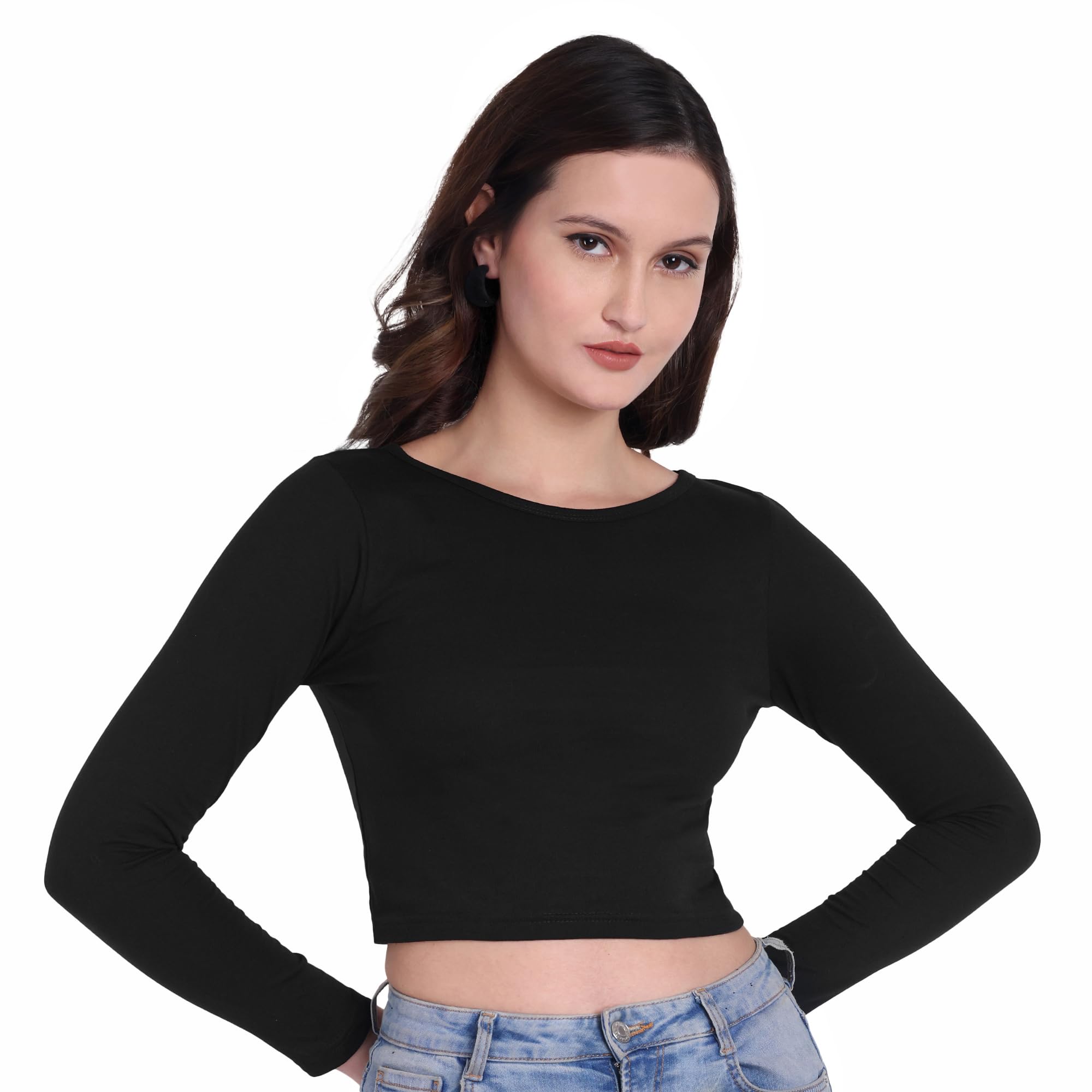 Boat Neck Blouse Long Sleeve Stylish Cotton Crop Top for Womens-image-17