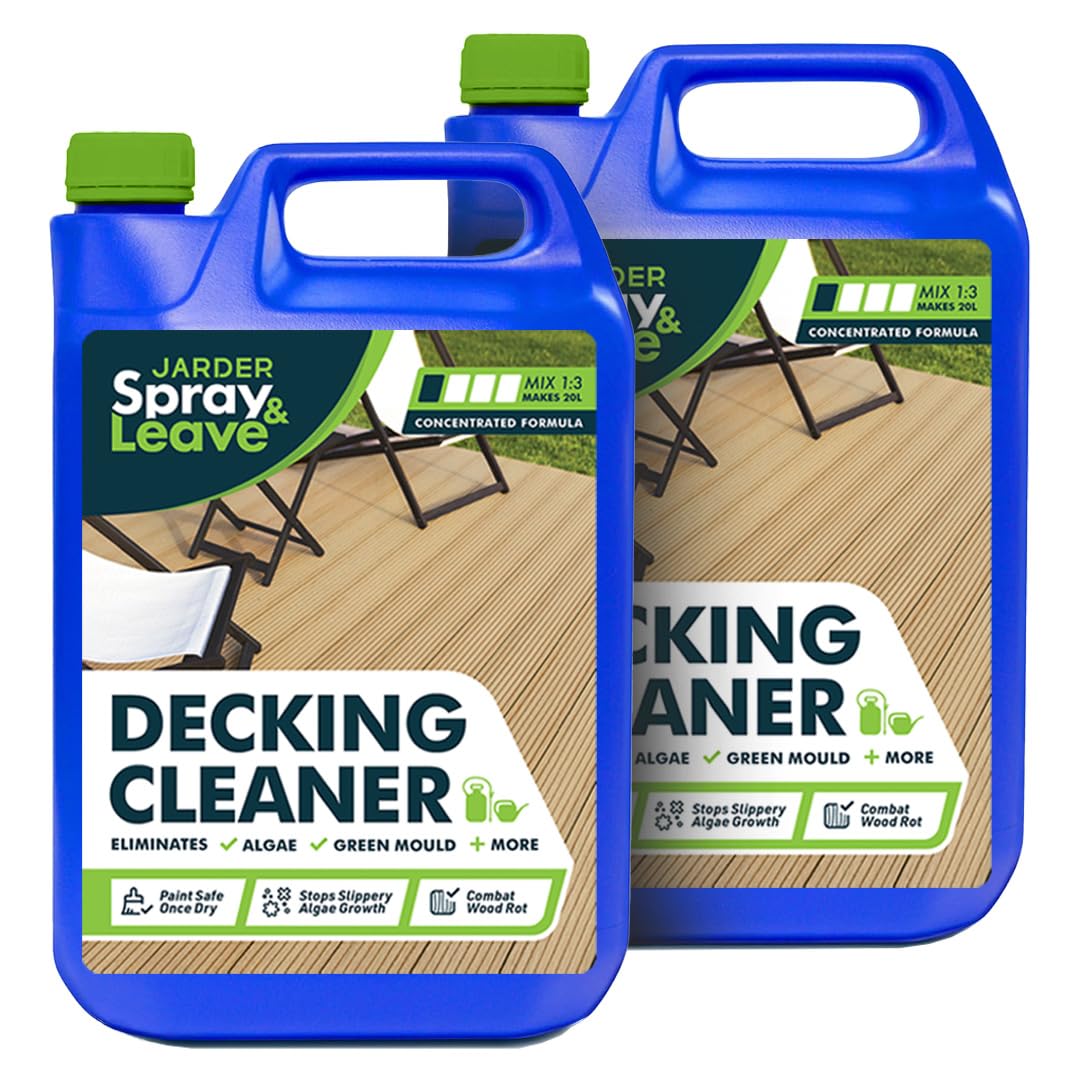 Jarder Spray & Leave Decking Cleaner 2 x 5L - Removes Green Mould, Green Growth and Algae - Stops Slippery Surfaces Developing - Covers 240 Square Metres
