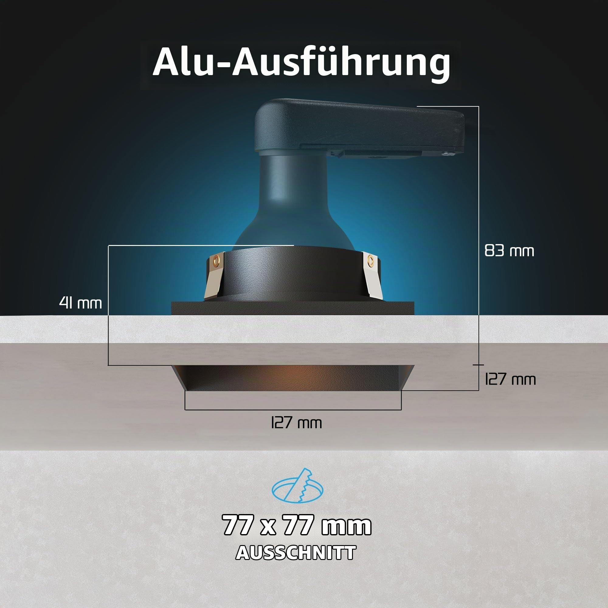 Ledvion 6er Set LED Einbaustrahler Schwarz 4.9W RGB CCT dimmbar smart | Einbaumass 130x130mm; Fuer trockene Innenraeume wie Wohnzimmer Kueche und Flur