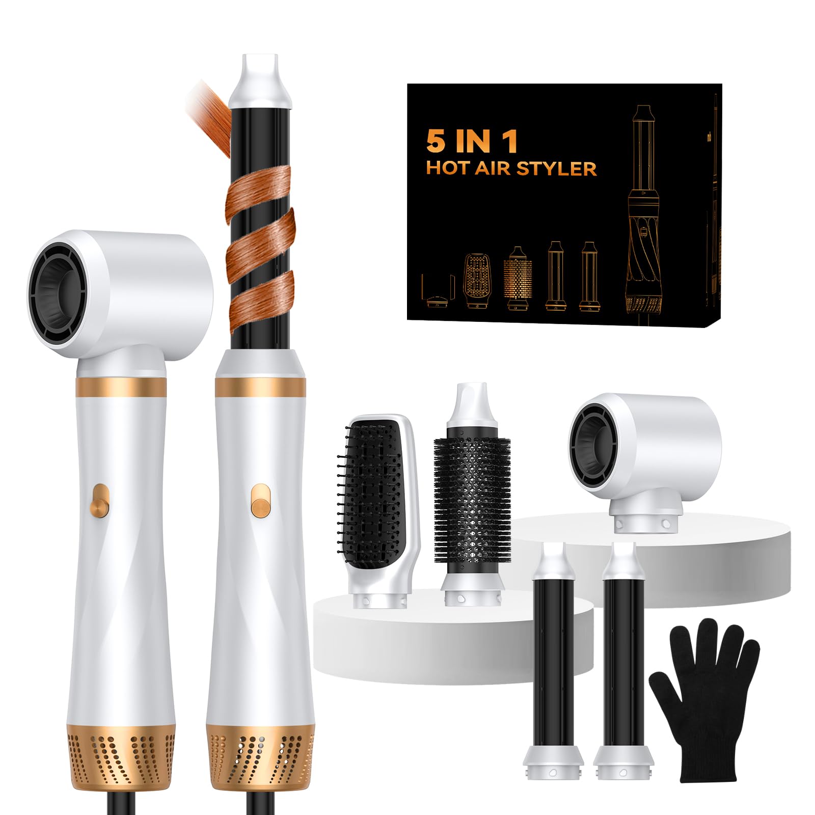 5 in 1 Blow Dryer Brush,Hair Dryer Brush Set,Negative Ionic Blow Dry Brush with Air Curler Wrap Hair Styler, Detachable Hair Tool for Curling, Volumizer,Straightener,Drying