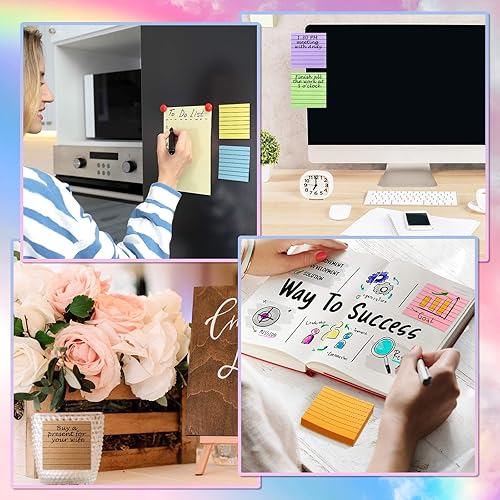 Miniatura 5 de 8 blocs de notas adhesivas emergentes con líneas de 3 x 3 pulgadas, 8 colores pastel, notas adhesivas forradas, notas adhesivas autoadhesivas para