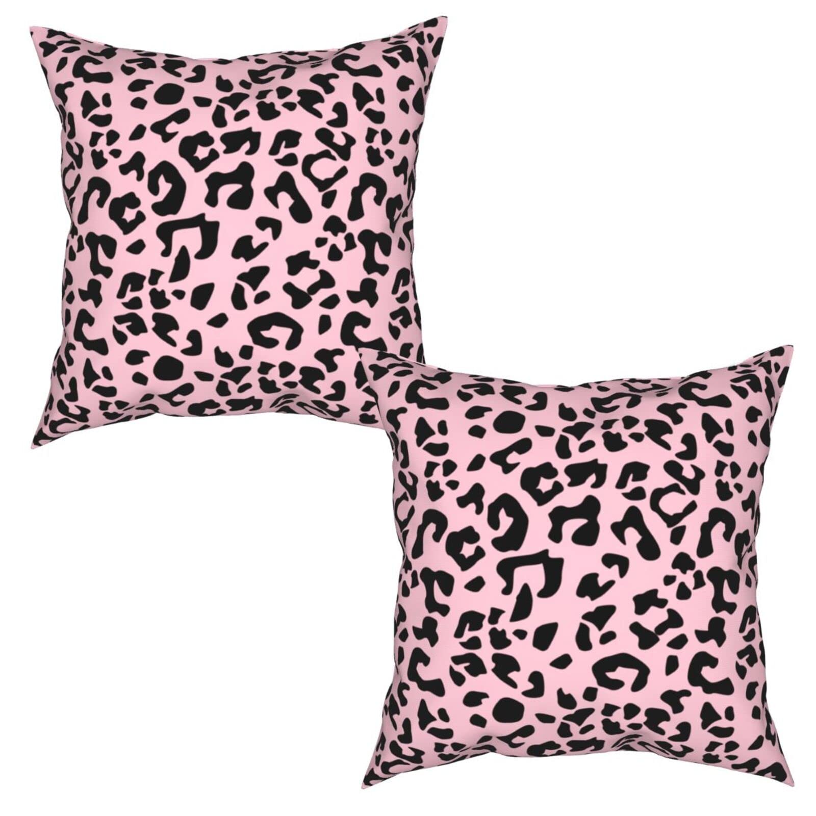 Leopard Animal Throw Pillow Covers 45x45 cm Set of 2, Leopard Pink Pillow Cushion Cases, Decorative Square Pillowcases for Sofa Couch Bedroom Living Room Car Seat