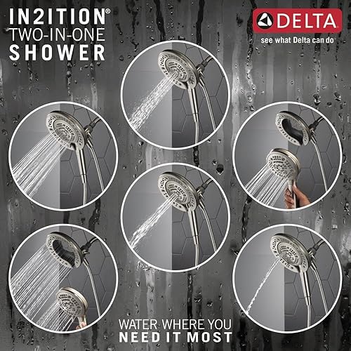 Miniatura 7 de Delta Faucet 7-Spray In2ition - Cabezal de ducha doble con rociador de mano, cabezal de ducha de níquel cepillado con manguera, cabezales de ducha y