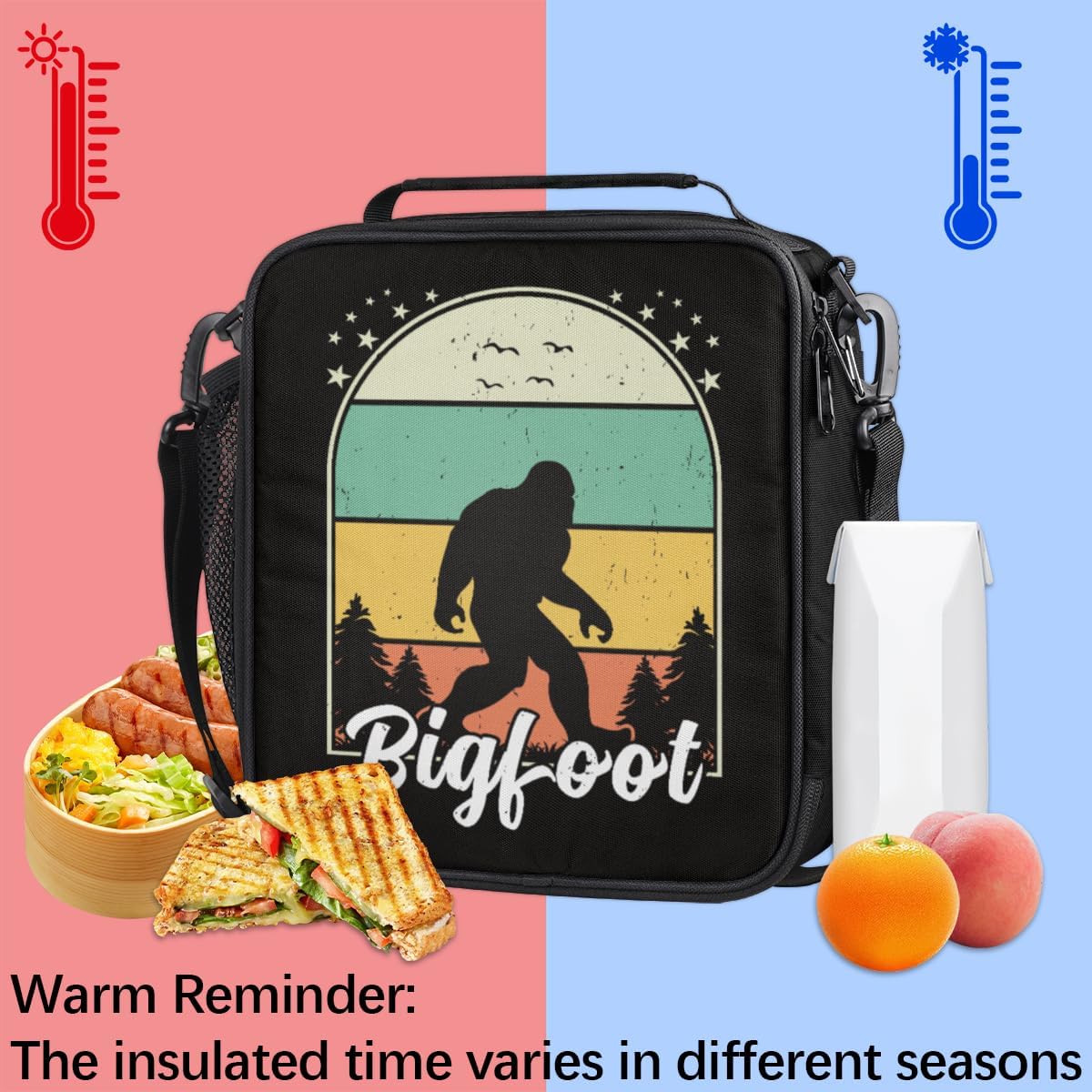 Bardic Sasquatch Kids Lunch Boxes, Insulated Lunch Bag for Kids with Adjustable Shoulder Strap and Water Bottle Holder, Reusable School Lunch Box for Boys and Girls