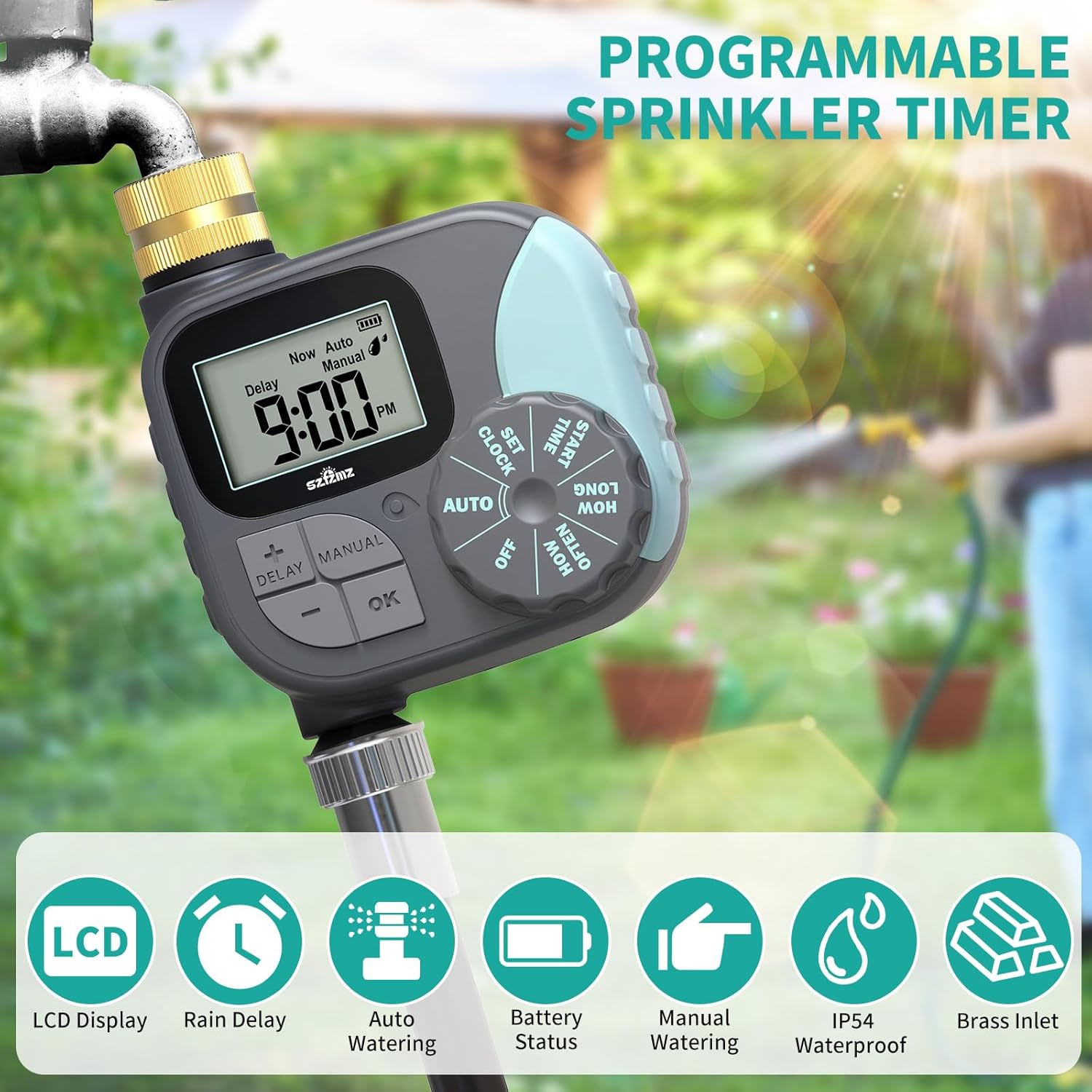 Sprinkler Timer for Garden Hose, Programmable Hose with Rain Delay/Manual/Automatic Irrigation System, Outdoor Irrigation Timer Controller for Lawn Yard, 1 Outlet