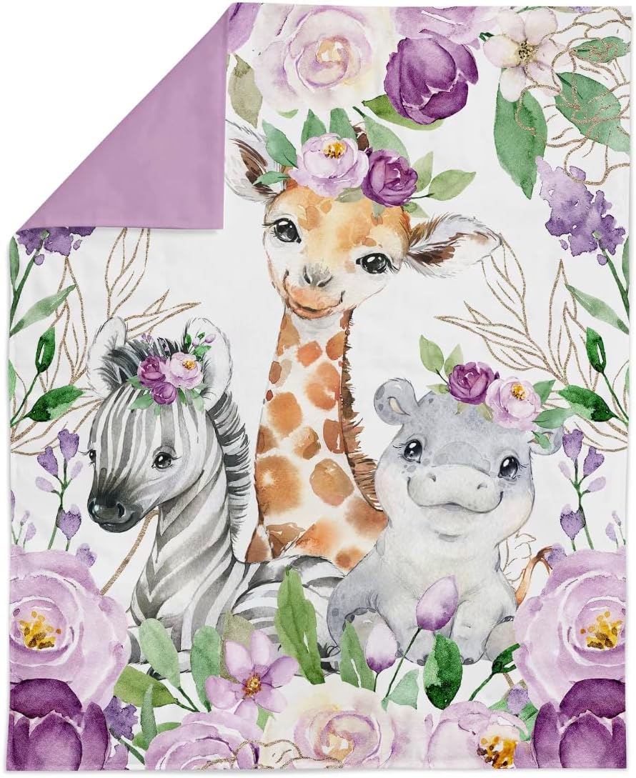 UNIQUE Safari Violet Flowers Roses Fabric Panel, 29x39 in, Quilting Panel, Cotton Twill, Digital Print, Violet