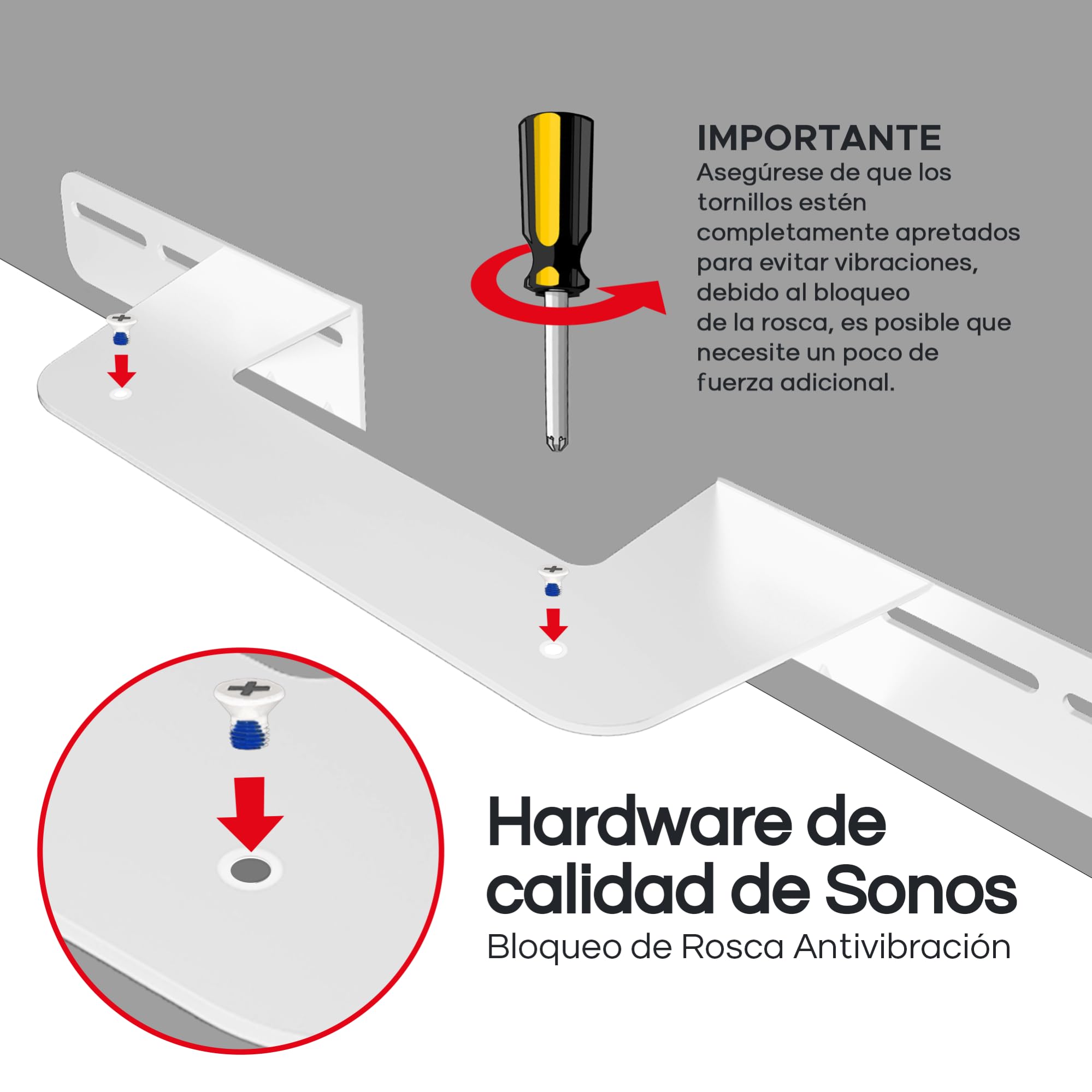 Soporte de Soundbar Soundbass para Sonos Beam, Compatible con la Soundbar Sonos Beam Generación 1 y 2, Incluye Todo el Hardware de Montaje Necesario, Soporte de Montaje, Blanco