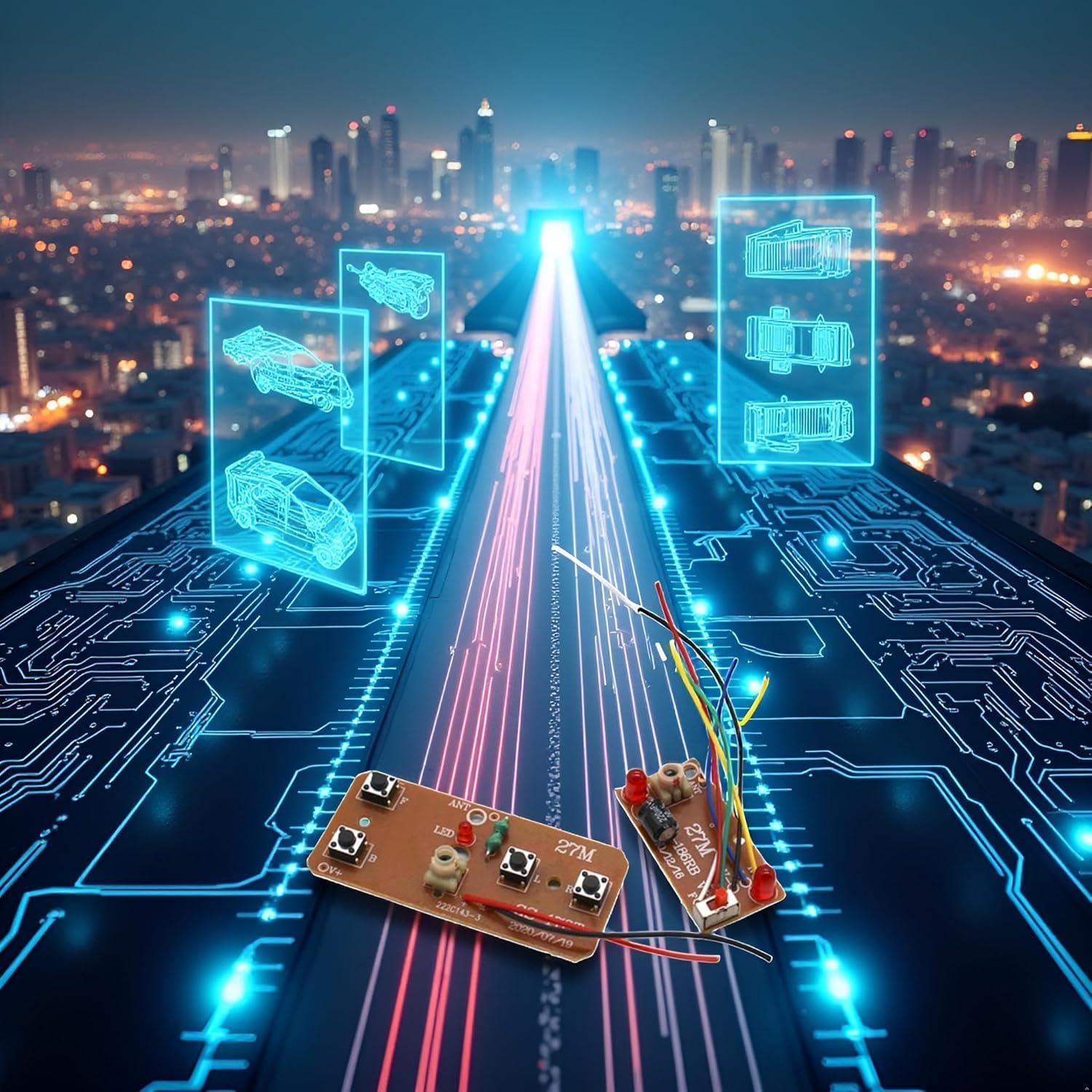 Placa de control remoto de 4 vías de 27 MHz, transmisor y receptor RC bidireccional, accesorios de modelo de robot de coche para piezas de proyectos de bricolaje (control de 2 motores)