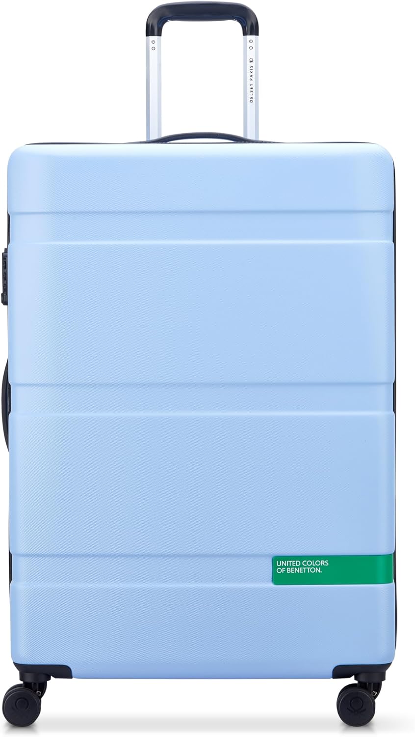 United Colors of Benetton Now! Hardside Luggage with Spinner Wheels, Light Blue, Checked-Large 27 Inch