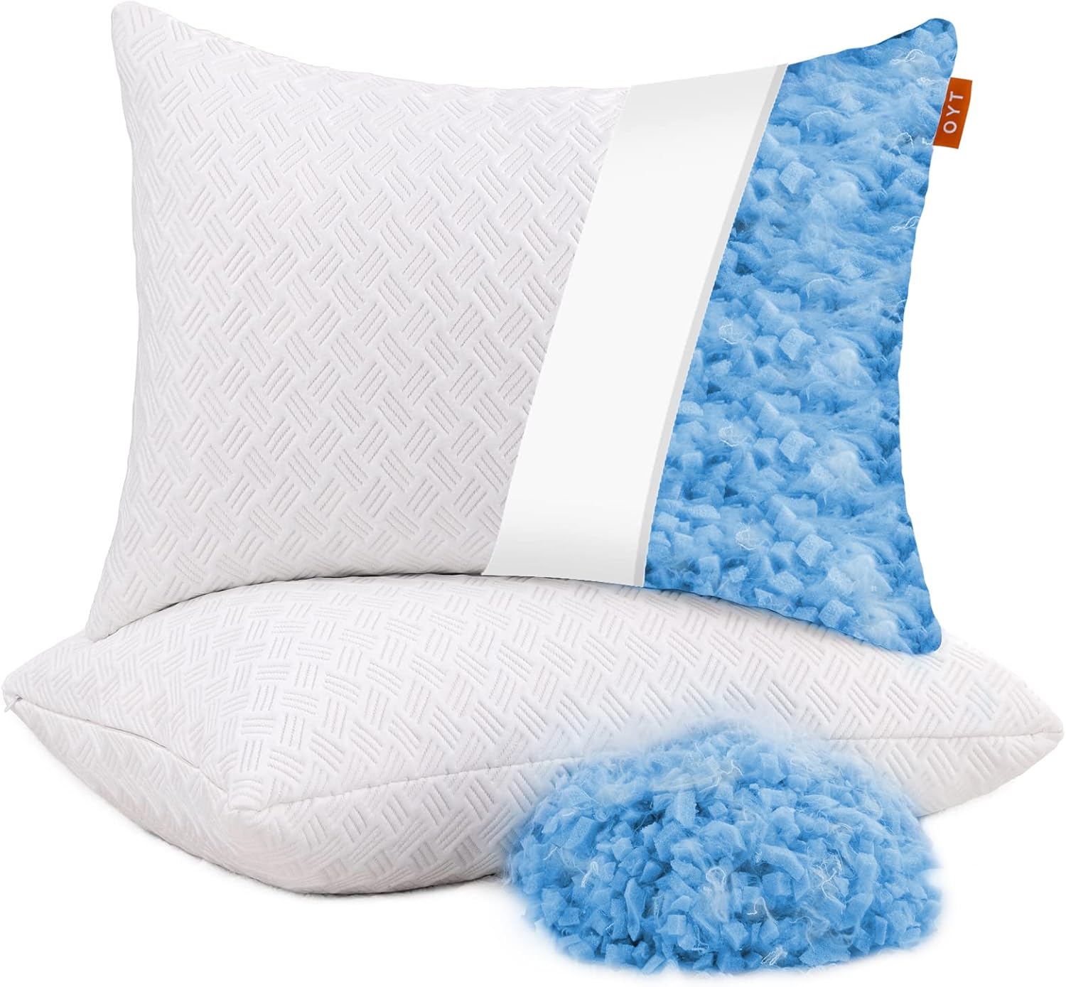 OYT Memory Foam Cooling Bed Pillows for Sleeping - 2 Pack Adjustable Queen Size Gel Shredded Pillows for Sleeping Set of 2 with Side Back Sleepers Washable Removable Cover New White Queen (Pack of 2)