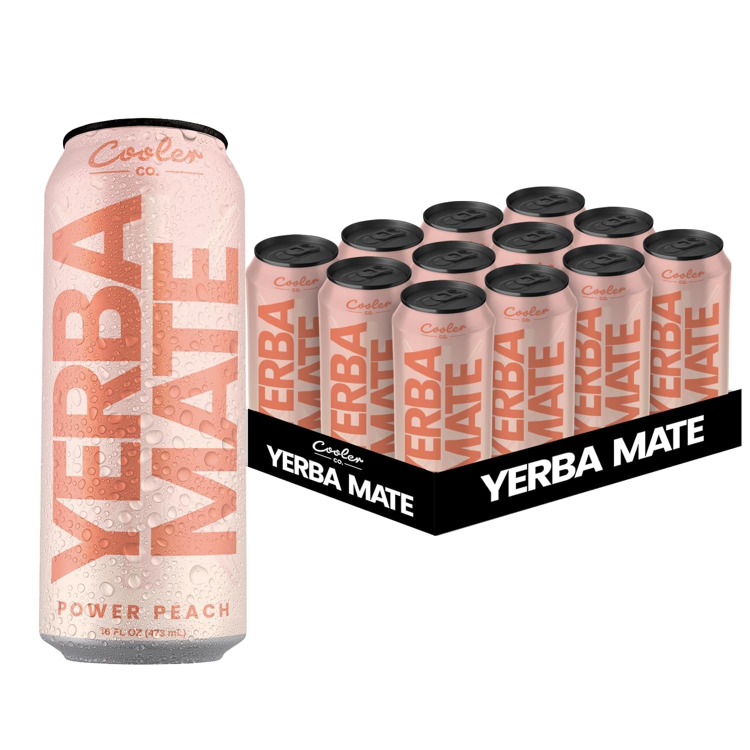 COOLER CO. | YERBA MATE | 12 Pack | 100% Organic Yerba Mate Caffeine | 150 mg Caffeine | 3 Organic Ingredients | Natural Ingredients | No Artificial Colors or Stimulants | Power Peach Flavor