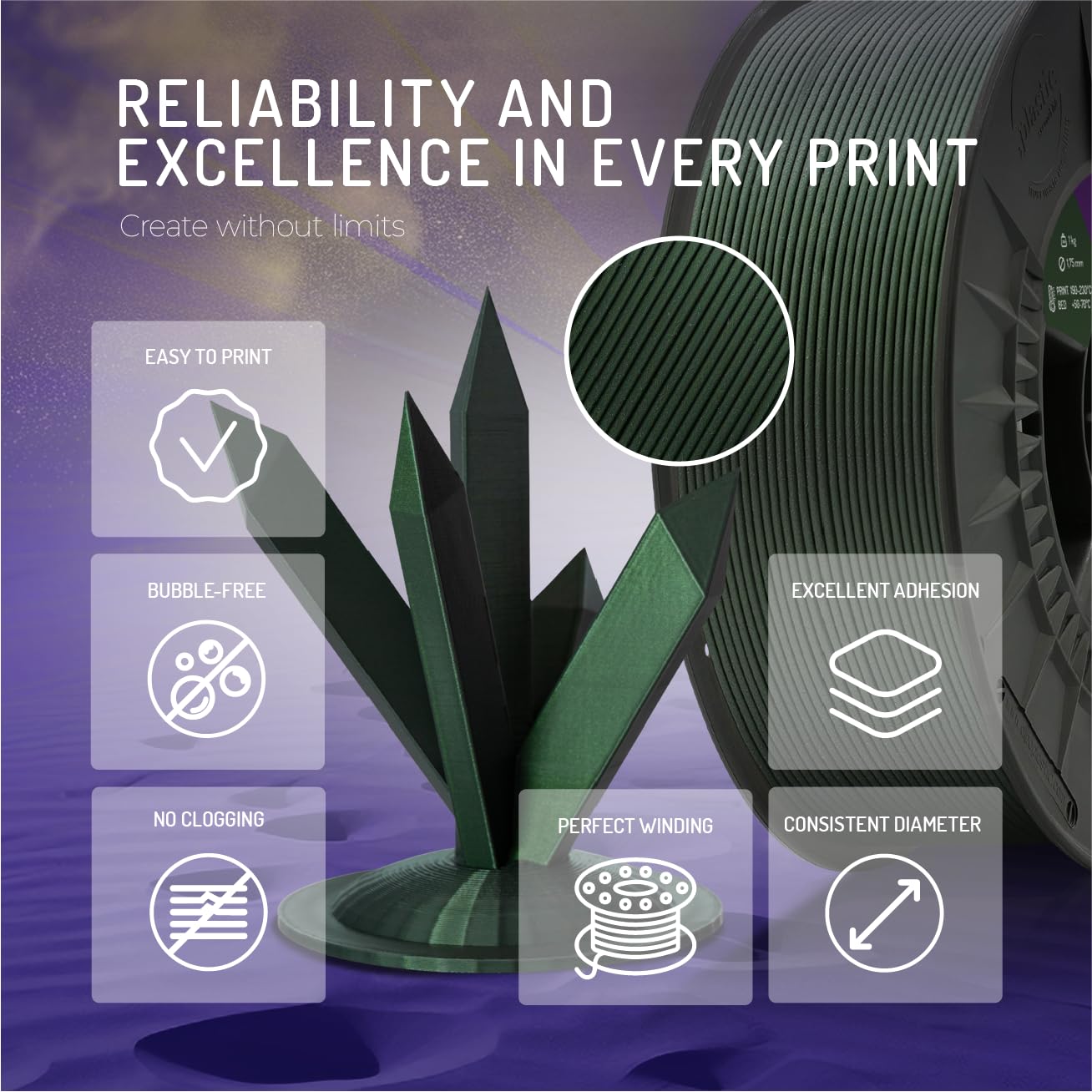WINKLE Filament PLA HD Emerald Interference | Filament Do Drukarki 3D 1,75 mm 300 g | Zielony, Dokładność Wymiarowa | Cewka 300g