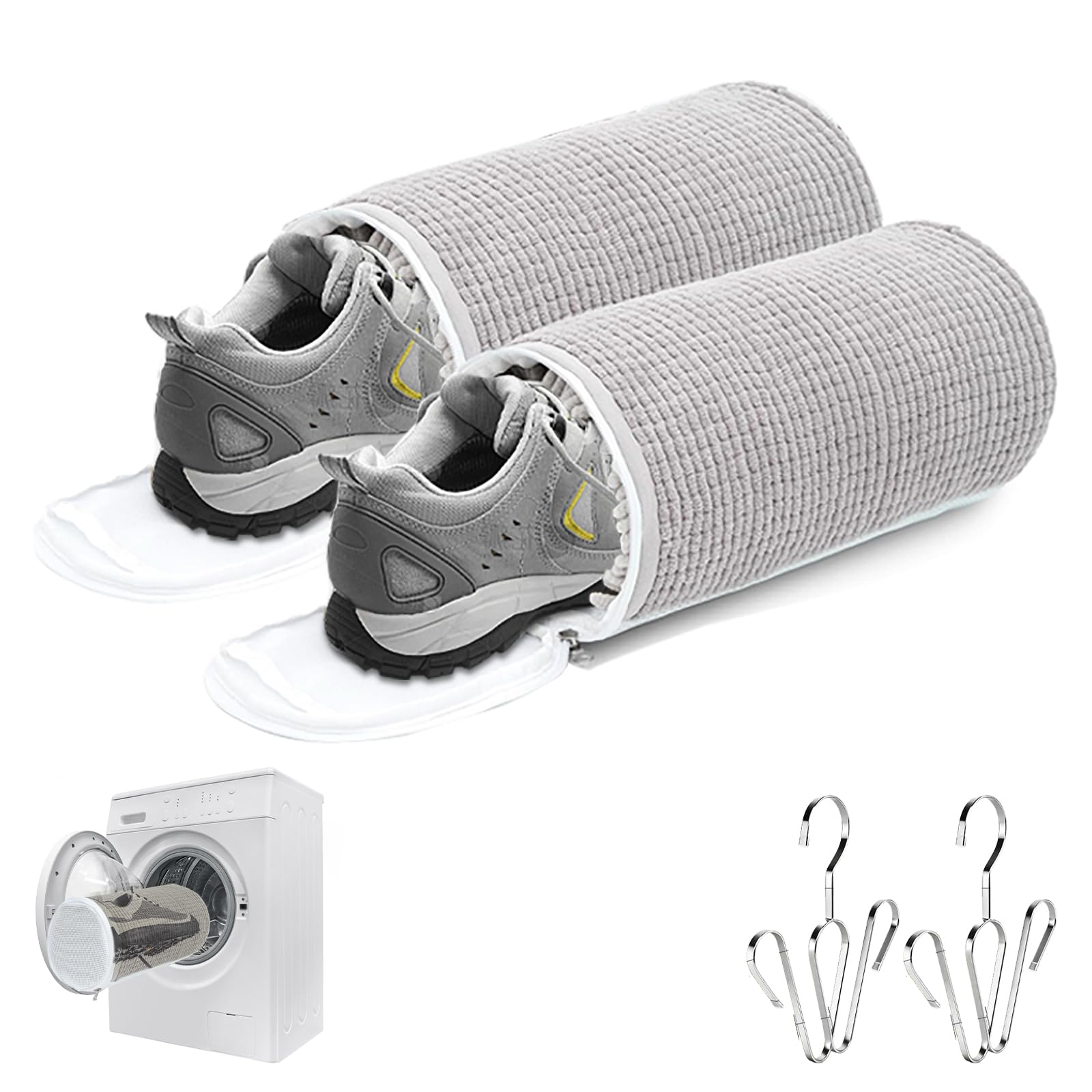 2Pcs Shoe Washing Machine Bag, 360° Wrap-Around Cleaning Laundry Shoe Bag for Washer and Dryer Reusable and Durable Zipper Shoe Washing Bag for All Shoe Types and Sizes (Grey)