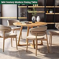 Vista 9 de Mesa de comedor moderna de mediados de siglo, mesas redondas de madera maciza para cocina y comedor, mesa de pedestal rústica, mesa de centro