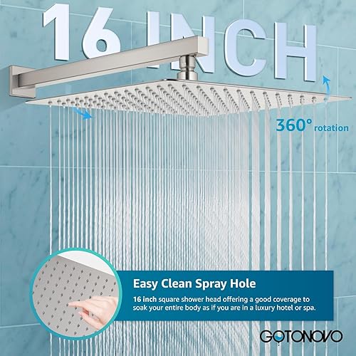 Miniatura 140 de gotonovo - Sistema de ducha de lluvia de 10 pulgadas de níquel cepillado de lujo, cabezal de ducha de alta presión, juego de grifo de ducha de mano