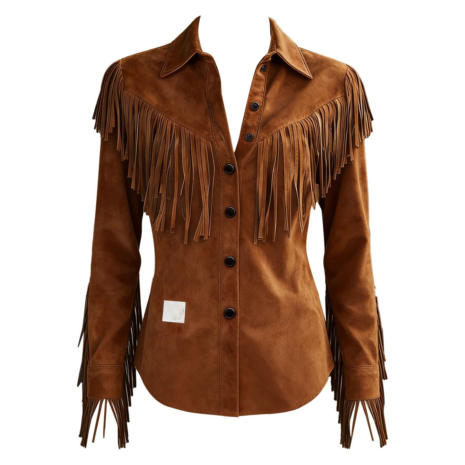 Chemise western pour femme - En daim avec franges - Style cowboy - Style bohème - Costume de carnaval - Style hippie - Style bohème