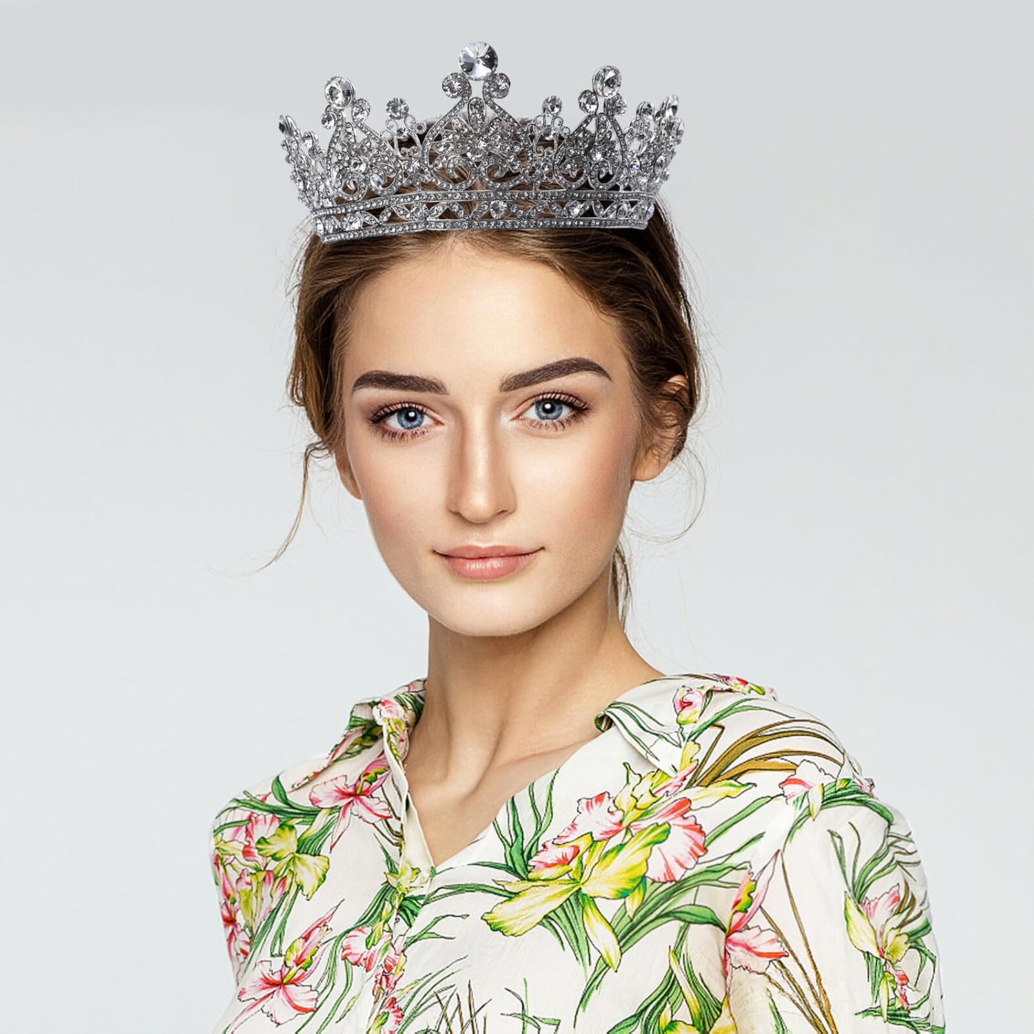PATKAW Bridal Tiara Hair Accessory Crown Silver Baroque Rhinestone Wedding Headpiece for Women European Style Vintage Bridal Hair Ornament
