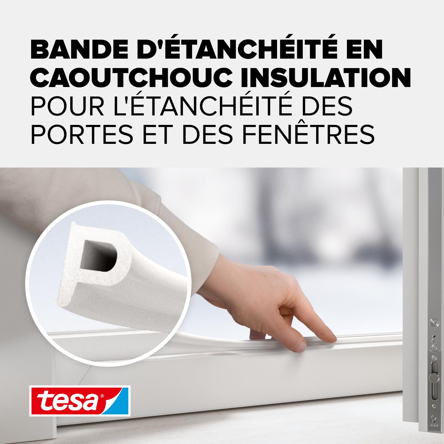 tesa INSULATION Joint en caoutchouc L - Joint autocollant pour l'isolation des fentes sur les fenêtres et les portes - Blanc - 25 m x 9 mm x 5,5 mm