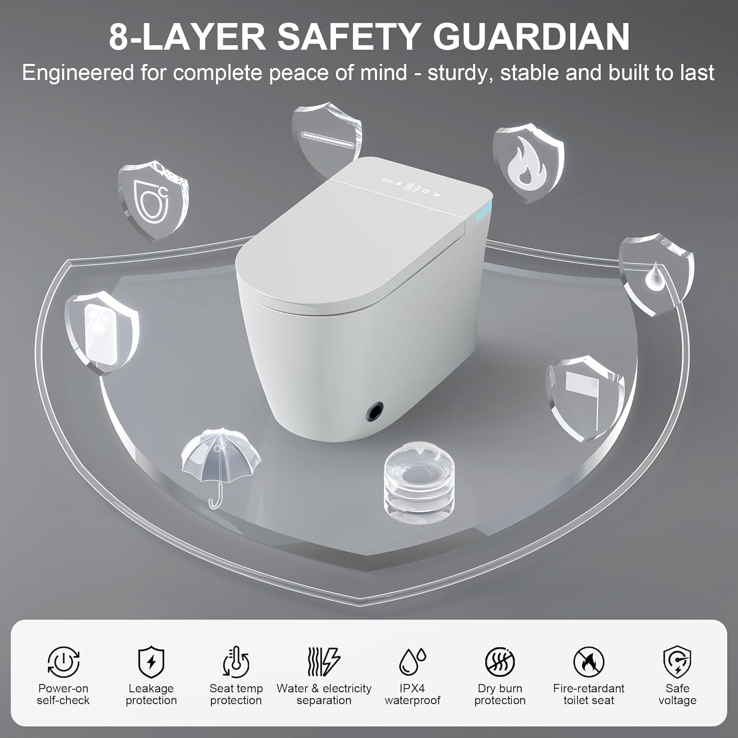 Smart Toilet with Bidet Built in, Electric Tankless Toilet for Bathroom, Elongated Heated Seat, One Piece Bidet Toilet with Auto Flush, Auto Soft-Close Seat & Lid, Warm Water & Dryer, Foot Sensor