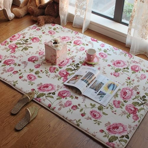 Ukeler Alfombras románticas de estilo campestre americano con estampado de rosas rosas para sala de estar, 39.3 x 59 pulgadas