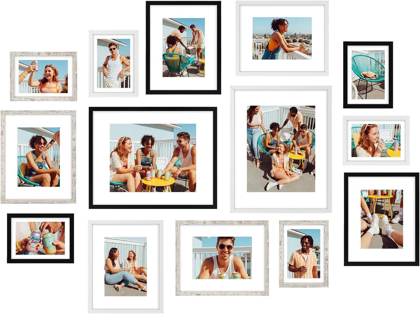 Giftgarden 14 Pack Mixed Color Picture Frames Set, 2pcs 11x14 Matted for 8x10, 6pcs 8x10 Matted for 5x7, 6pcs 5x7 Matted for 4x6, Gallery Frame Collage for Wall or Tabletop Display