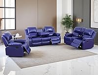 Vista 27 de Juego de sofá reclinable manual de cuero, juego de sofá reclinable negro, juego de muebles de sala de estar, sofá biplaza reclinable