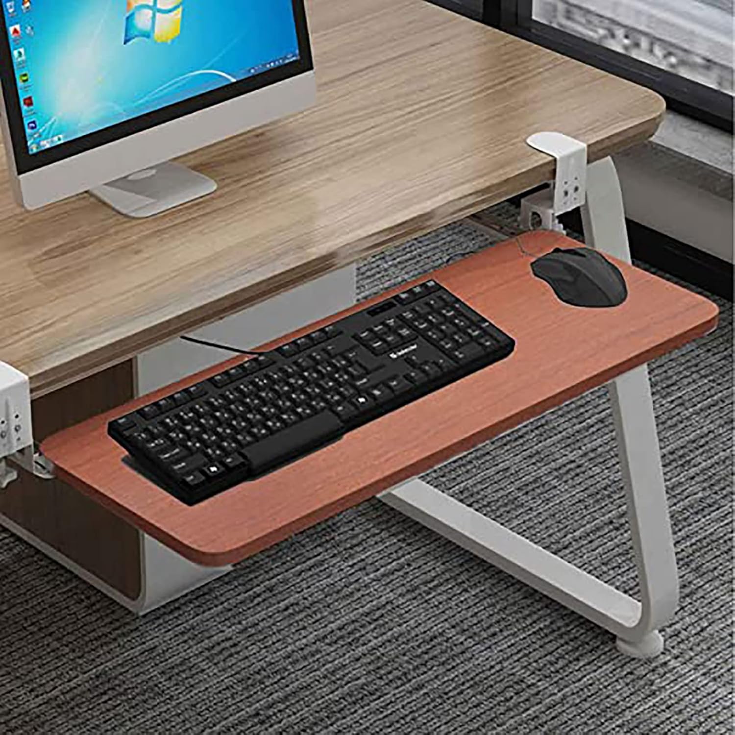 Wooden Keyboard Tray Under Desk Sliding Platform for Keyboard and Mouse